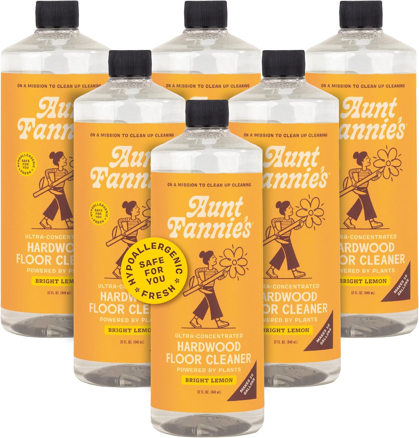 Aunt Fannie's Ultra Concentrated Hardwood Floor Cleaner, Vinegar-Free Plant Based Hardwood Floor Cleaner for Mopping, Bright Lemon Scent, 32 oz. (Pack of 1)