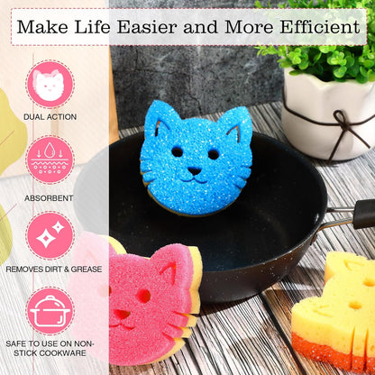 FillTouch 6 Pcs Dog Dual Sided Scrub Sponge Cleaning Sponges Cute Temperature Sensitive Dish Sponges for Washing Dishes Non Scratch Household Multi Use Sponges Scrubber for Kitchen, 3 Colors