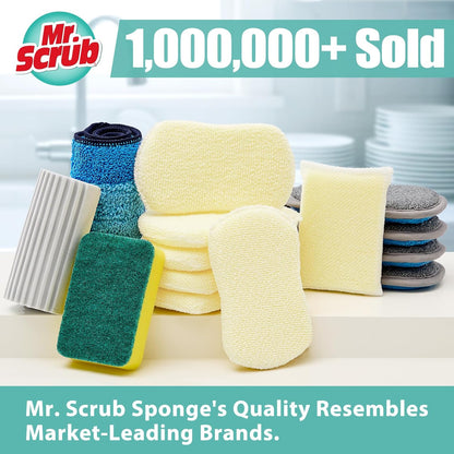 Mr. Scrub Kitchen Sponges, Dish Scrub Sponge 12 Pack Odor-Resistant, Quick-Drying, Non-Scratch for Washing Dishes, Pans, Pots & Nonstick Cookware
