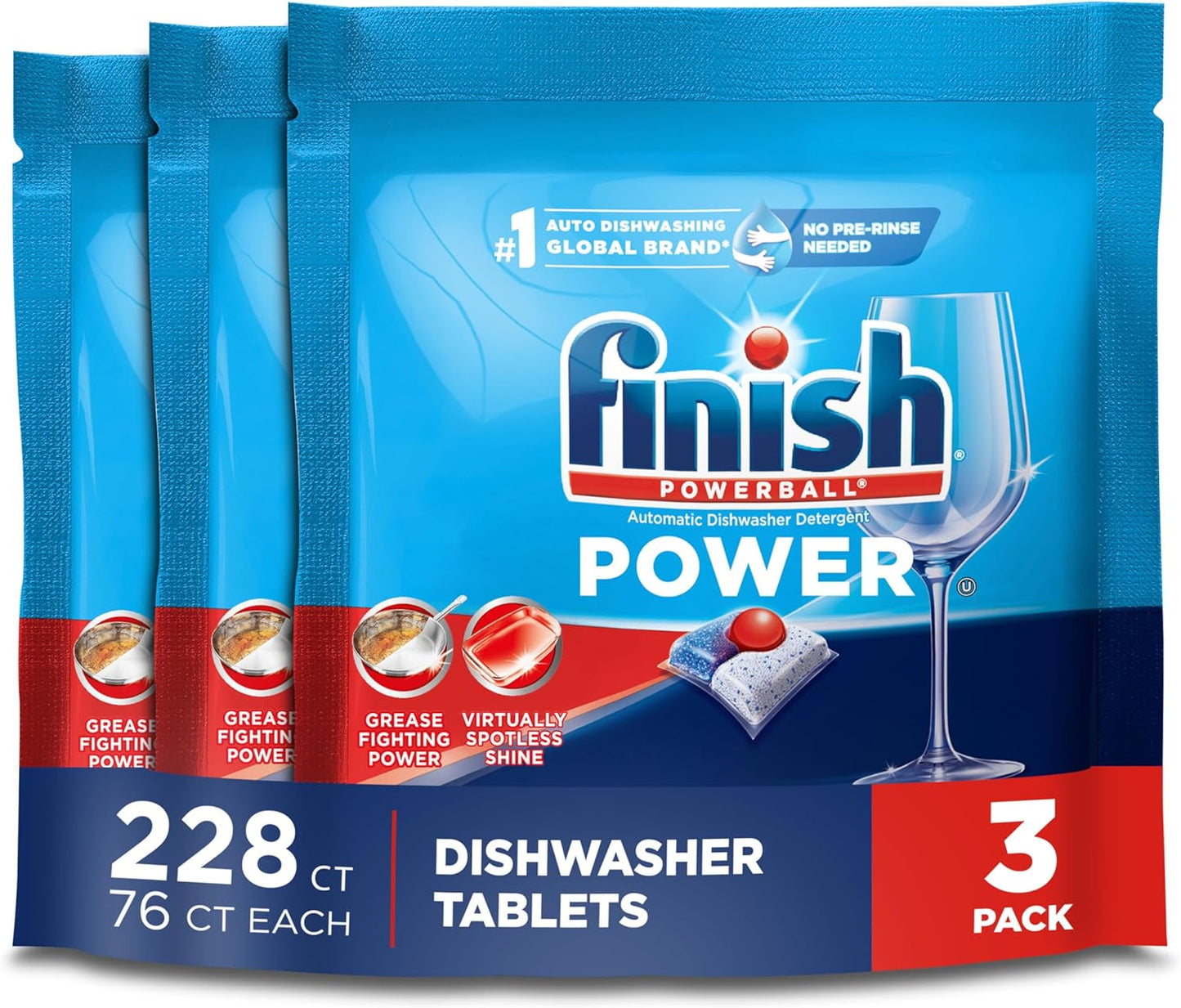 Finish Power Dishwasher Pods, No Pre-Rinse Dishwasher Detergent Soap For Deep Clean & Shine with Degreasing Power, 43 Count