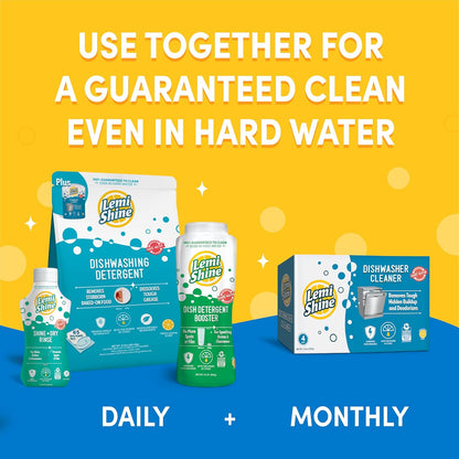 Lemi Shine Natural Dishwasher Detergent Pods + Dishwasher Cleaner 1 ct | All-In-One Powder & Gel Pods with Powerful Citric Acid | Eco Friendly Dish Wash Cleaning Supplies - 65 Count