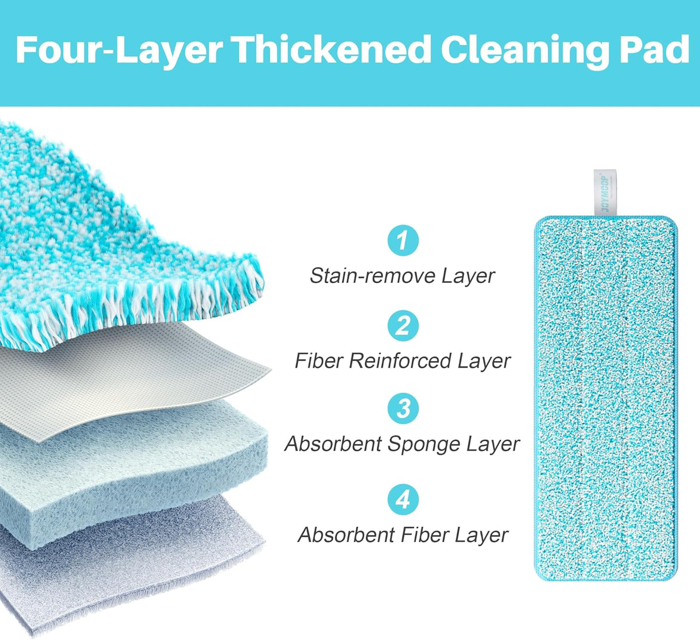JOYMOOP 17.7-Inch Microfiber Flat Mop Replacement Pads – Washable Reusable Grey & Stripe, Pack of 4 Heavy-Duty Wet & Dry Refill for JOYMOOP Flat Mop & Bucket System