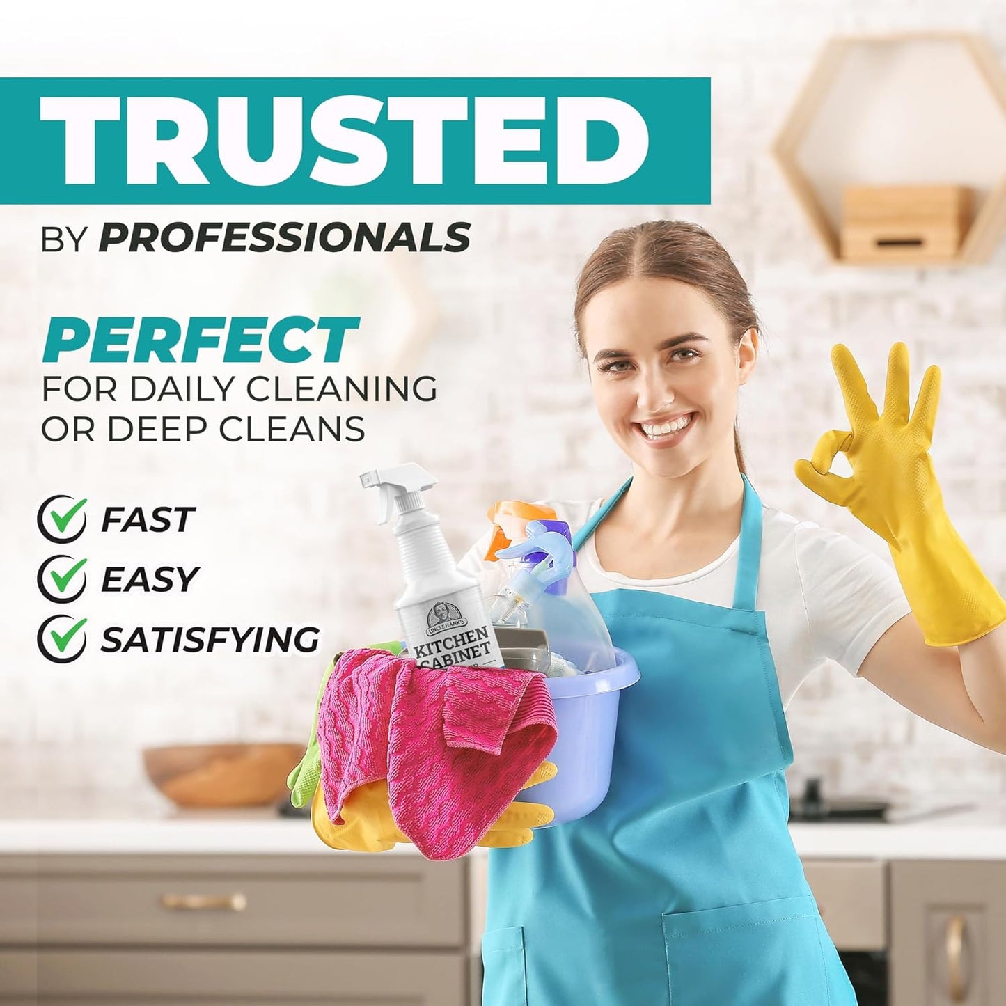 Kitchen Cabinet Cleaner – Gentle, Residue-Free and Effective Everyday Degreaser & Grime Remover for Wood, Painted and Finished Furniture - Complete with Cleaning Brush & Cabinet Cleaner Spray 32oz
