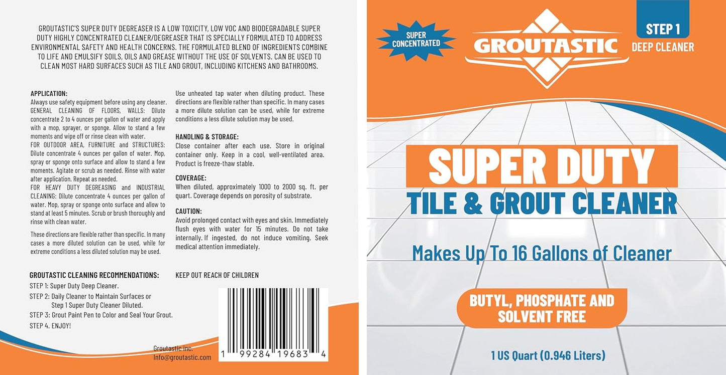 Super Duty Cleaner & Degreaser – Professional Tile & Grout Cleaner Concentrate – No Bleach, No Harsh Fumes, Non-Corrosive, Safe for Floors, Kitchen & Bathroom (32 oz)