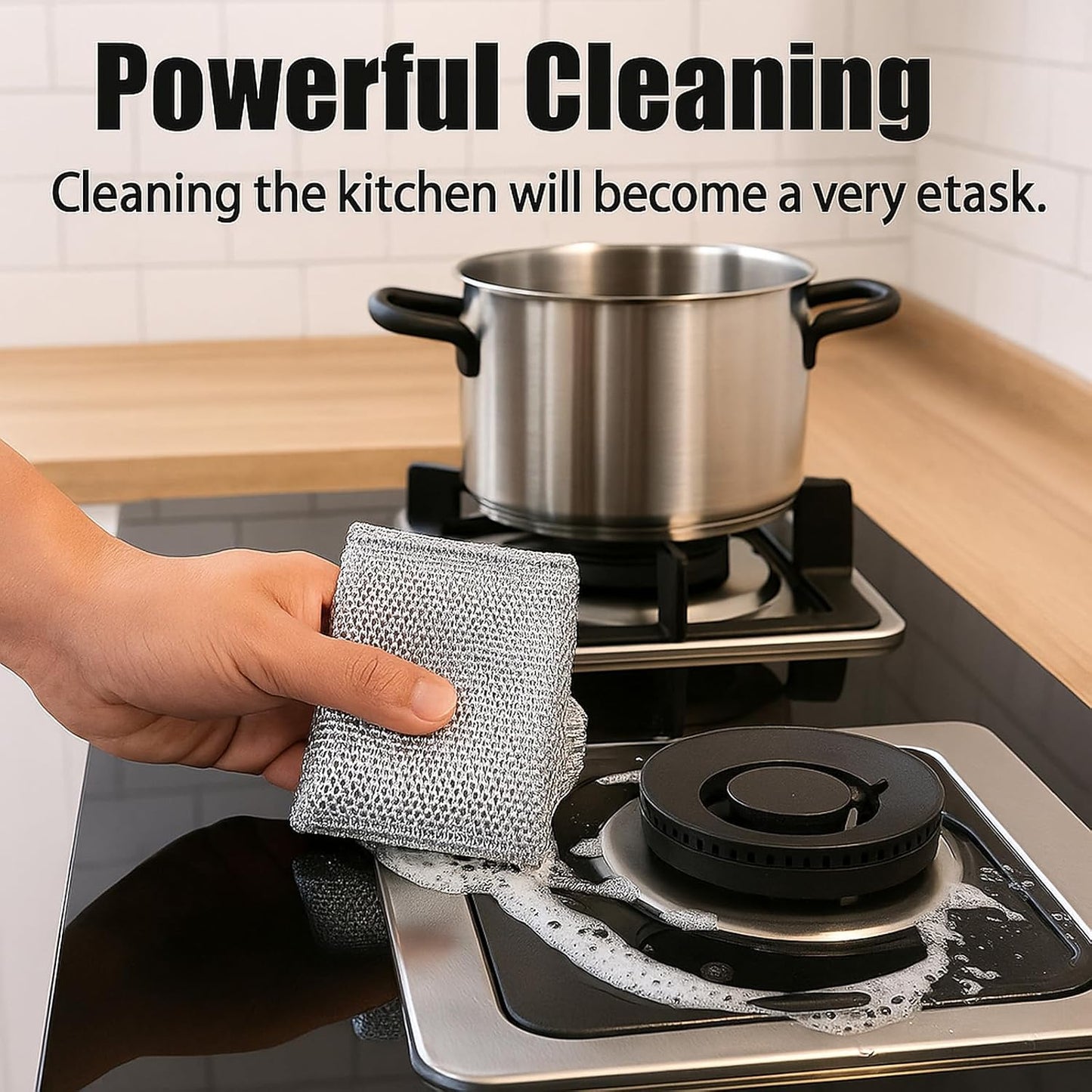 Upgraded 3-Layer Metal Dish Scrubber-6Pcs, No Scratches, Odor-Free, Multi-Purpose Stainless Steel Scouring Pad for Kitchen Cleaning – Dry & Wet Use, for Dishes, Cookware, Sinks, Stove Tops (6PCS)