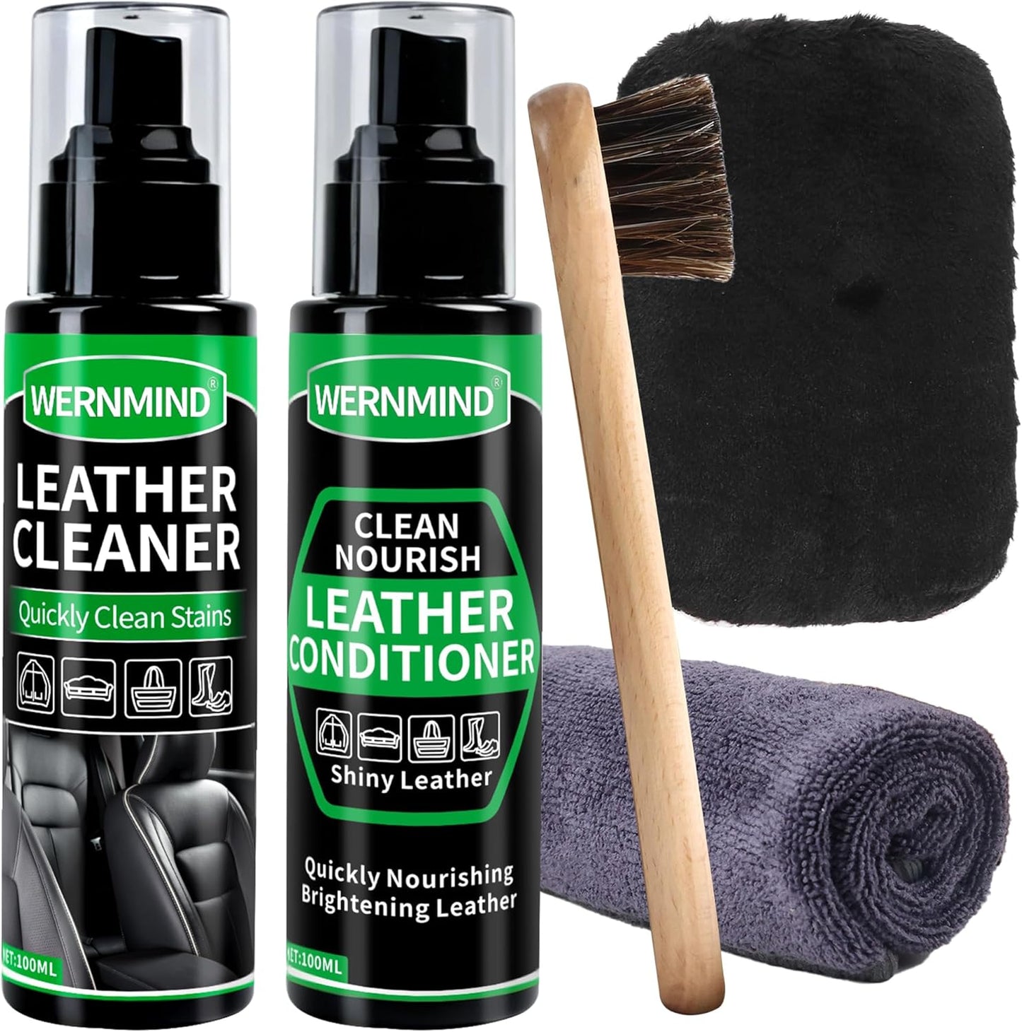 Leather Cleaner and Conditioner Cream Care Kit for Car Interiors Seats,Couches,Purses,Bags,Jackes,Boots