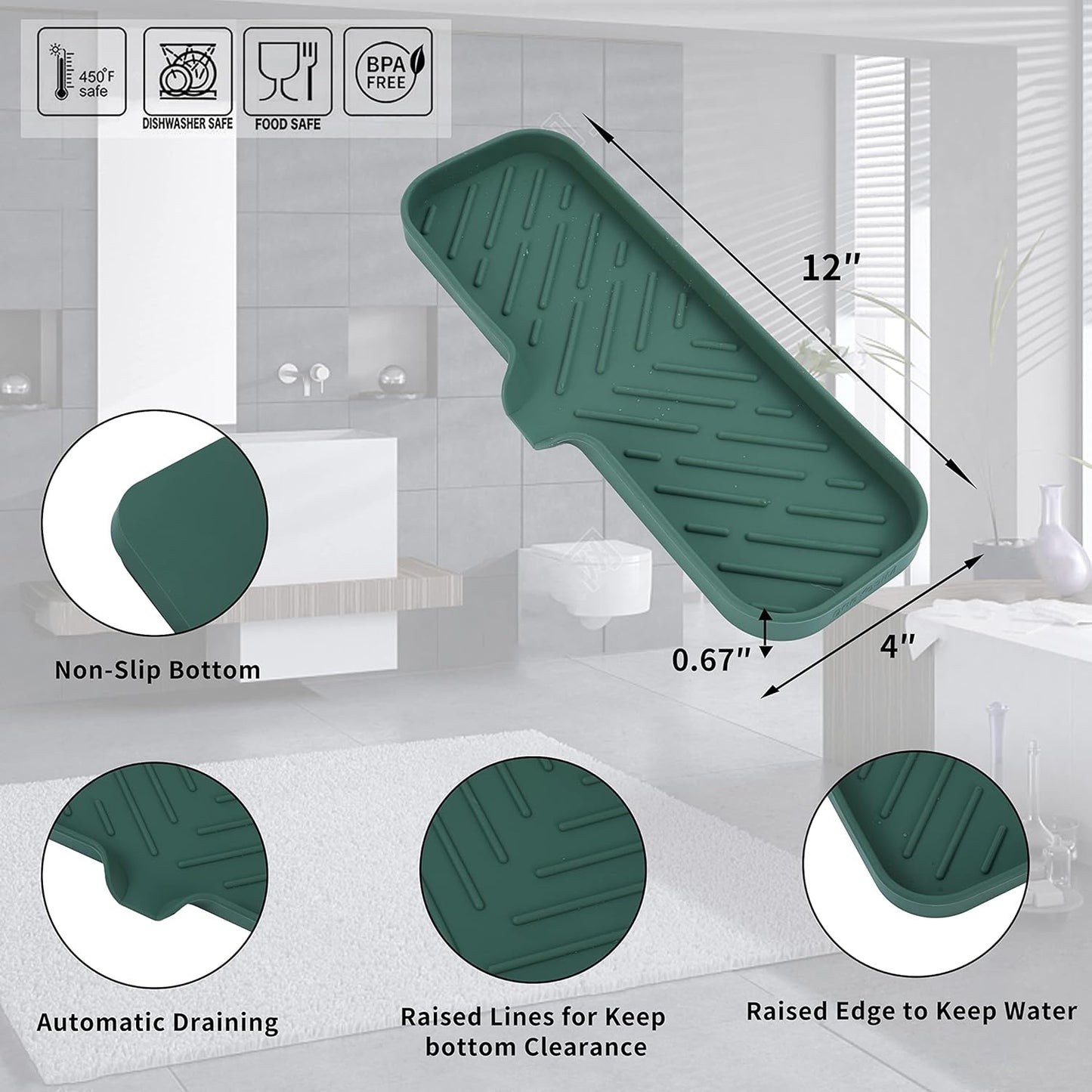 MicoYang Silicone Bathroom Soap Dishes with Drain Spout-Bathroom and Kitchen Sink Organizer,Sponge Holder,Dish Soap Tray,Perfect for Dispenser,Scrubber,Bottle,Cup on Sink or Counter-Black 4.9"×3.2"