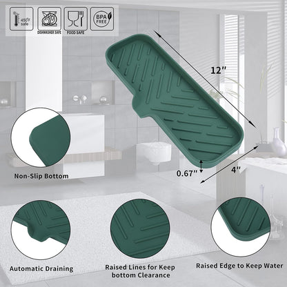 MicoYang Silicone Bathroom Soap Dishes with Drain Spout-Bathroom and Kitchen Sink Organizer,Sponge Holder,Dish Soap Tray,Perfect for Dispenser,Scrubber,Bottle,Cup on Sink or Counter-Black 4.9"×3.2"