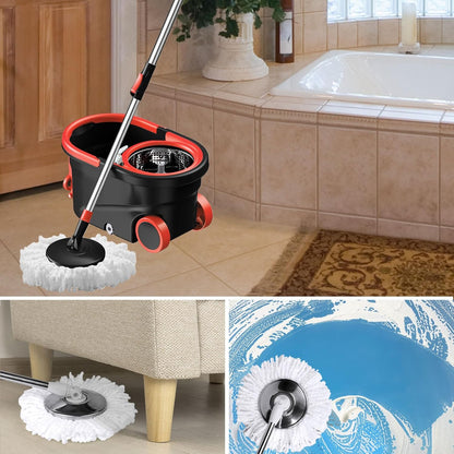 Spin Mop and Bucket with Wringer Set, 360° Rotating Head Mop Bucket System with 3 Microfiber Mop Refills Wet and Dry Suitable for Office and Home Use, Green (Green)