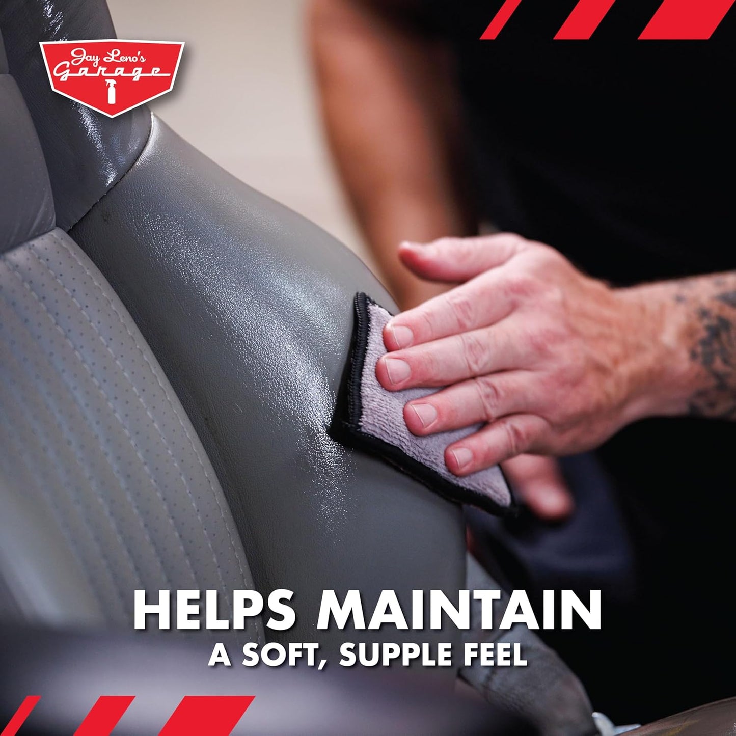 Jay Leno's Garage Car Leather Conditioner and Auto Leather Care - Professional Leather Conditioner for Car Seats, Nourishes Protects & Restores, Lanolin & Beeswax Formula, Non-Greasy Finish (16 oz)