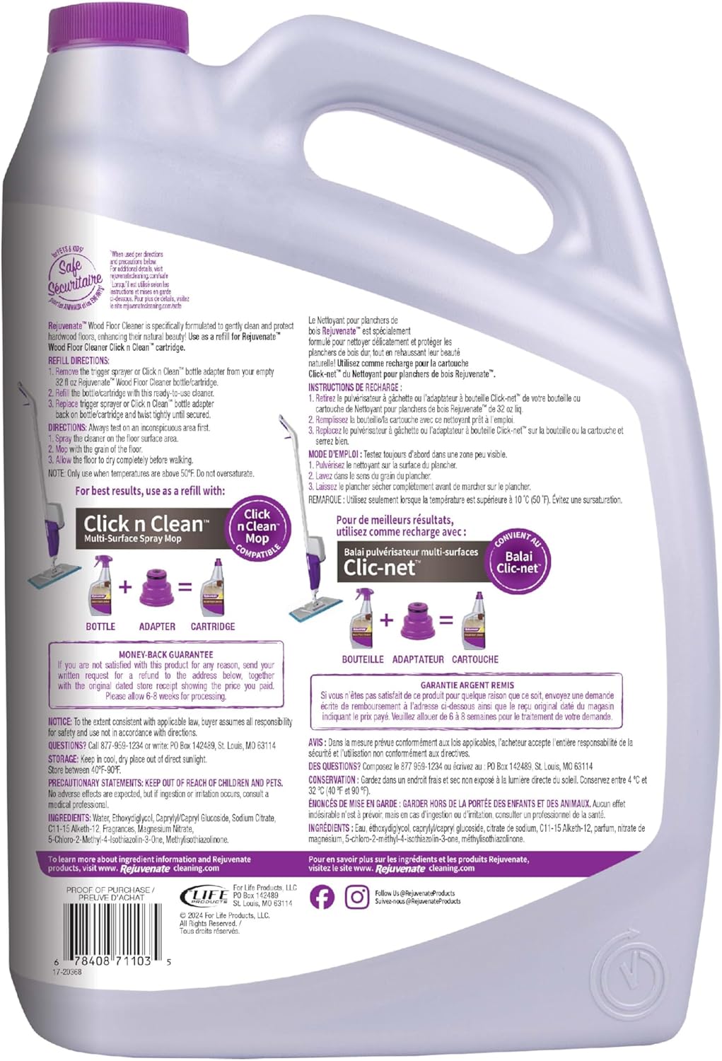 Rejuvenate Wood Floor Cleaner Refill, 1 Gallon, Cleans and Protects All Sealed Hardwood Floors and Dries Fast for a Streak-Free Clean