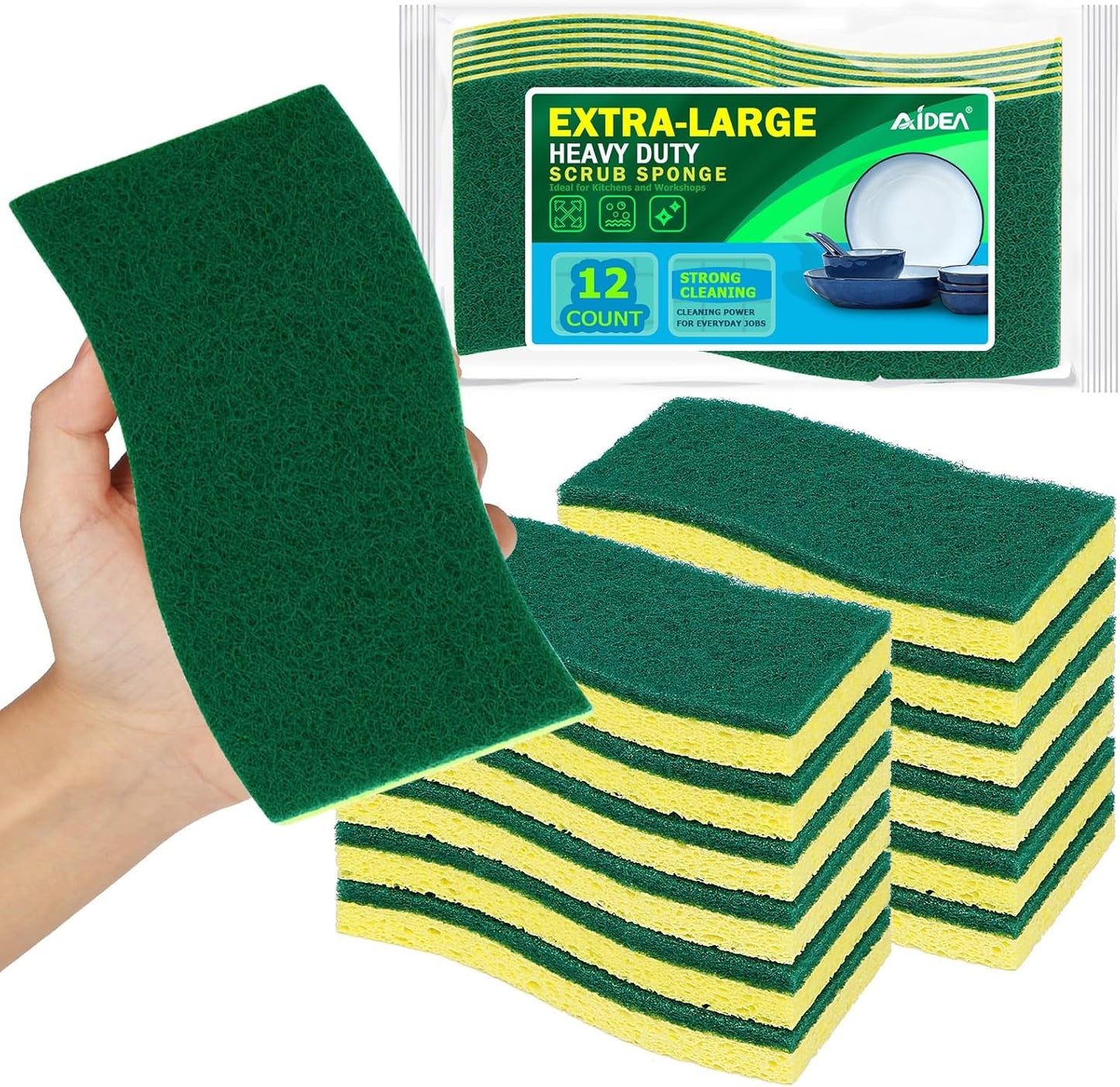 AIDEA XL Sponges Kitchen, 12Count, Non-Scratch Dish Sponges, Large Natural Sponge for Non Stick Cookware, Cellulose Cleaning Sponge for Dishes, Bathroom, Household