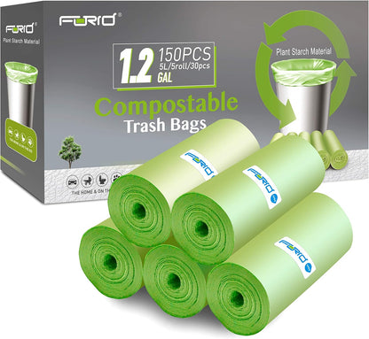 Compostable Trash Bags - FORID 13 Gallon Tall Kitchen Garbage Bags 80 Count Unscented Trash Can Liners 55 Liter Medium Wastebasket Bags for Bathroom Home Bedroom Office Garbage Can (5Rolls/Green)