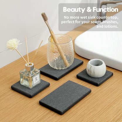 2PCS Water Absorbing Stone Drying Tray for Kitchen Counter & Bathroom Sink, Diatomite Faucet Splash Guard, Soap Dispenser Rack & Sponge Holder Caddy Organizer, Marble White (Printed Pattern), 9"x 3.5"