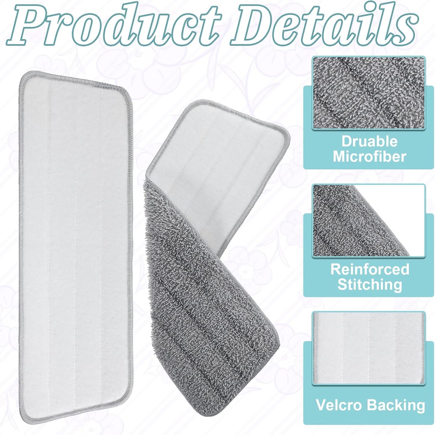 12 Pack Microfiber Replacement Mop Pads, 16''x5.5'' Compatible with Most Reveal Mop Reusable Wet/Dry Replacement Refills for 14” to 16” Spray Mops Heads, Gray