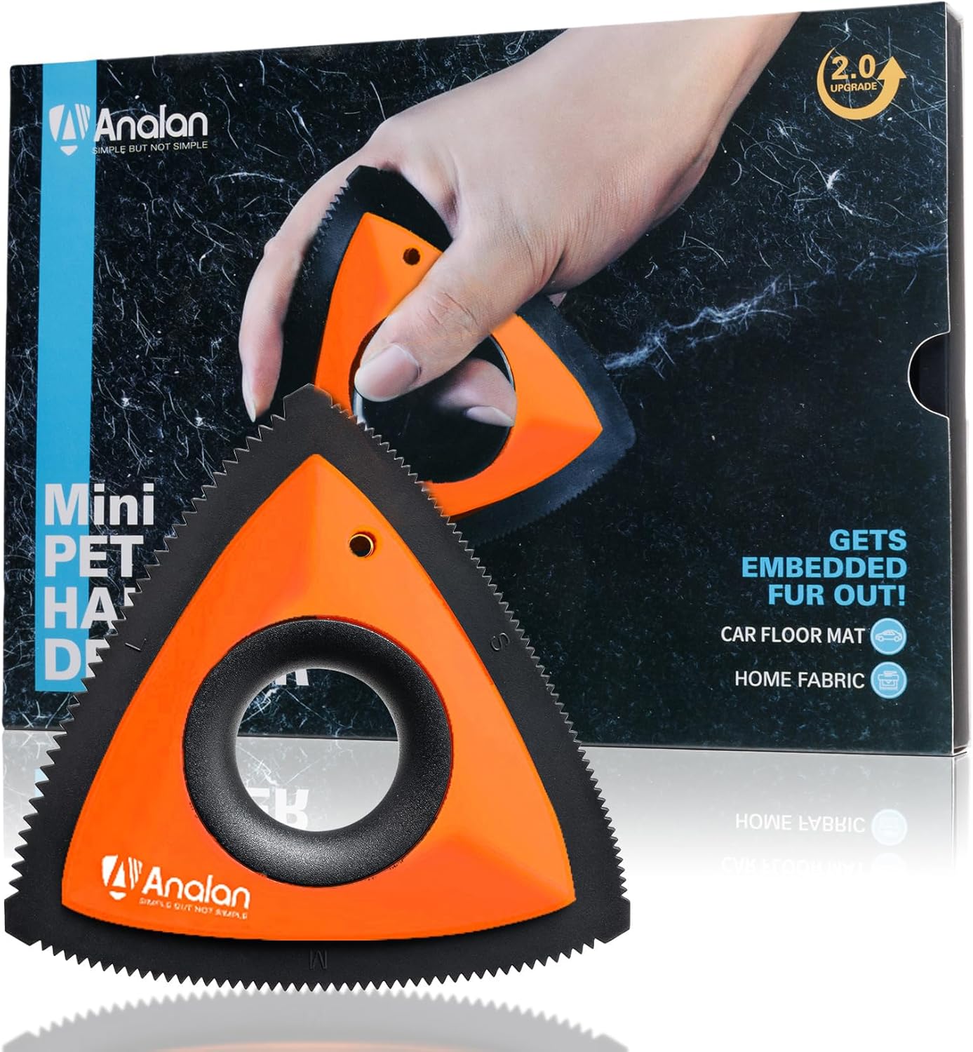 Analan Mini Pet Hair Remover for Car Detailing Supplies, Carpet Dog Hair Remover for Car Interior, Triangle Dog Hair Remover for Auto Detailing, Couch, Furniture, Lint, Carpet (Jet Black)