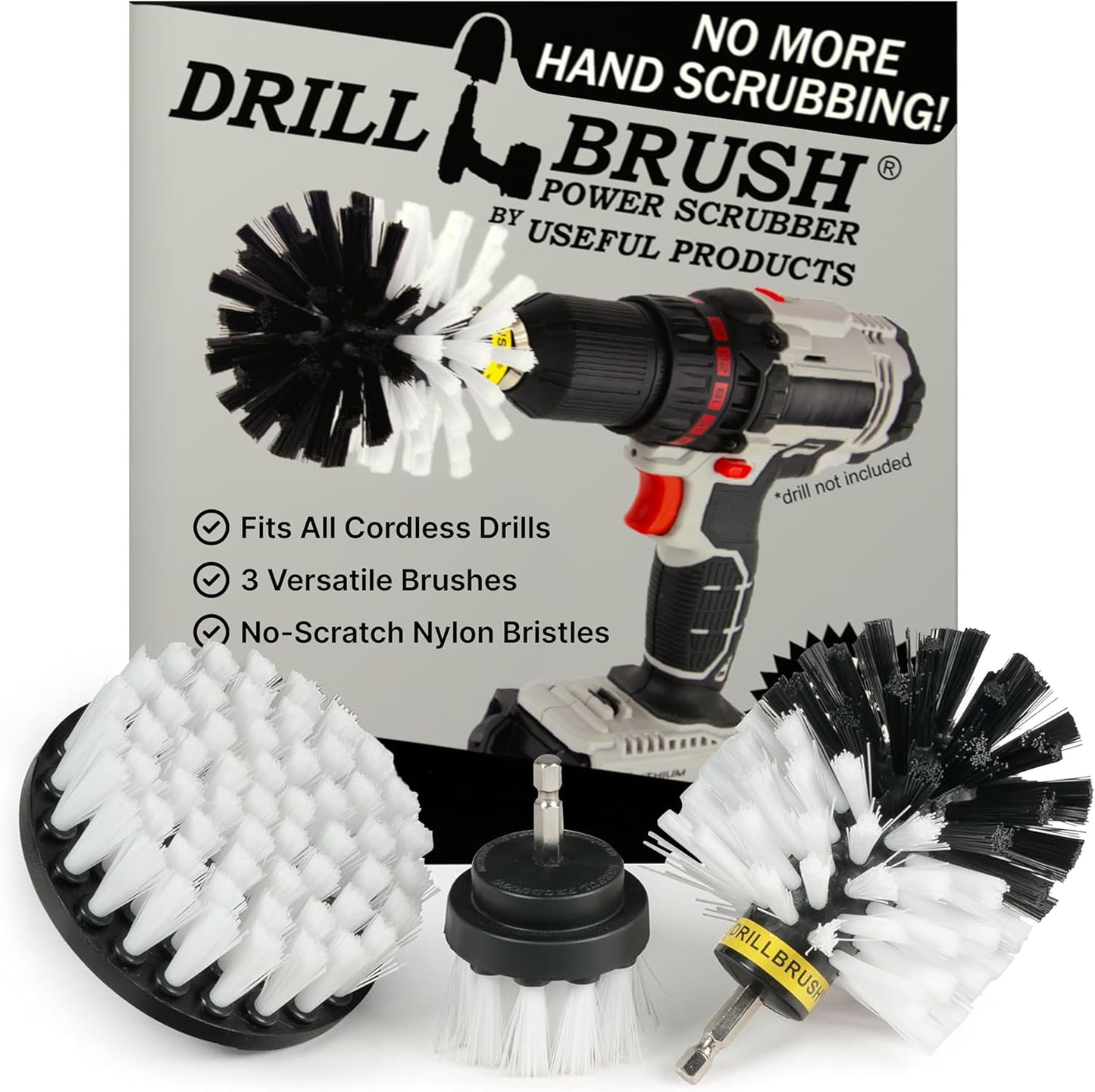 Drillbrush Drill Brush Attachment Set for Bathroom Cleaning – Power Scrubber Brush Kit for Tub, Tile, Shower, and Grout – All-Purpose Household Cleaning Brushes for Drill - Electric Grout Cleaner Kit