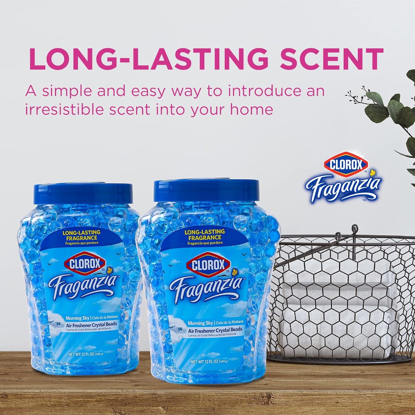 Clorox Fraganzia Crystal Beads Air Freshener, Long Lasting Room Deodorizer and Odor Eliminator Gel Beads to Freshen Home, Car, or Office, Lavender with Eucalyptus Scent, 12 Fl Oz