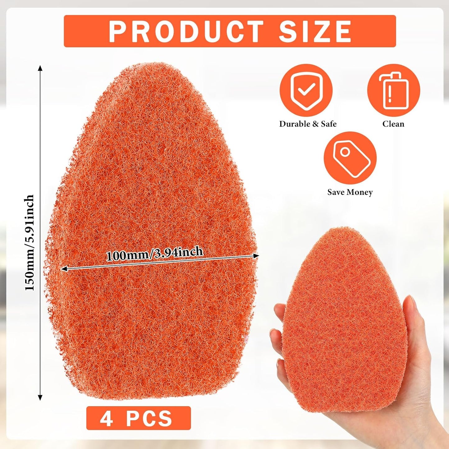 Baderke 4 Pcs Tub Tile Scrubber Cleaning Brush Pads (Without Handle) Brush Non-Scratch Scouring Pads for Shower Bathroom Buildup Toilet Wall Floor (Orange)