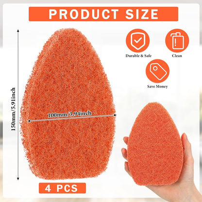 Baderke 4 Pcs Tub Tile Scrubber Cleaning Brush Pads (Without Handle) Brush Non-Scratch Scouring Pads for Shower Bathroom Buildup Toilet Wall Floor (Orange)