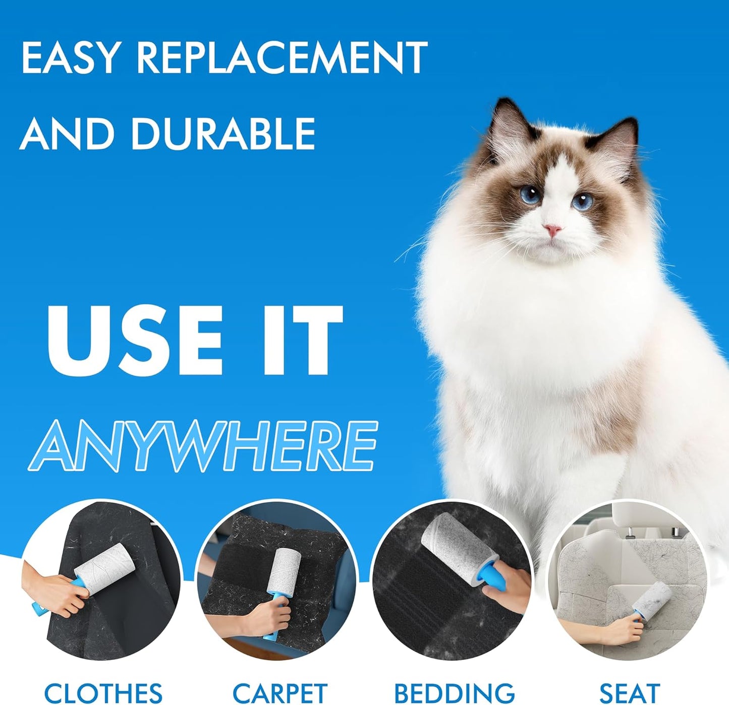Large Lint Rollers for Carpet, 9.45'' Sticky Rollers for Floor with 360 Sheets, Extendable Long Handle Sticky Mop for Cleaning Couch, Curtains, Cars, Clothing, and Pet Hair