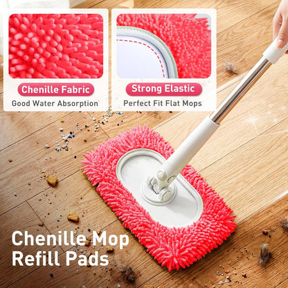 6 Pack Reusable Microfiber Mop Pads Compatible with Sweeper Mops, Replacement Mopping Pads Dry Sweeping Cloths, Washable Chenille Flat Mops Refills for Mopping Floor Cleaning (Mop is not Included)