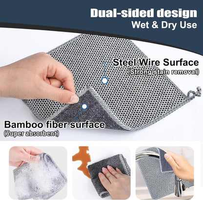 Navona 12 Pcs New Upgrade Steel Wire Dishcloth,Triple-Layer Steel Wire Cleaning Cloth,Powerful Cleaning Non-Scratch Wire Dishcloth Rag for Cookware, Sinks, Dishes, Stove Tops