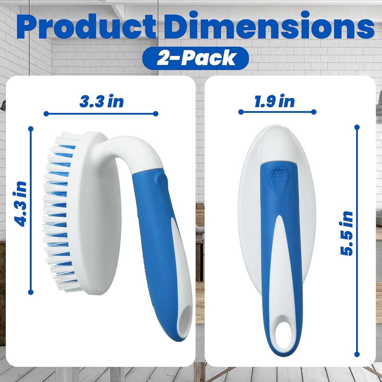 2 Pack Scrub Brushes, Cleaning Brush with Stiff Bristles, Handheld Scrubber for Bathroom, Shower, Tile, Carpet, Bathtub & Floor