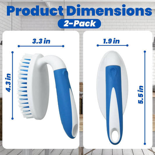 2 Pack Scrub Brushes, Cleaning Brush with Stiff Bristles, Handheld Scrubber for Bathroom, Shower, Tile, Carpet, Bathtub & Floor