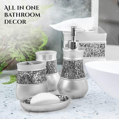 Creative Scents Crackled Glass Toilet Brush with Holder - Silver Toilet Bowl Cleaner Brush and Holder - Good Grip, Deep Cleaning, Decorative Design Compact Toilet Bowl Scrubber