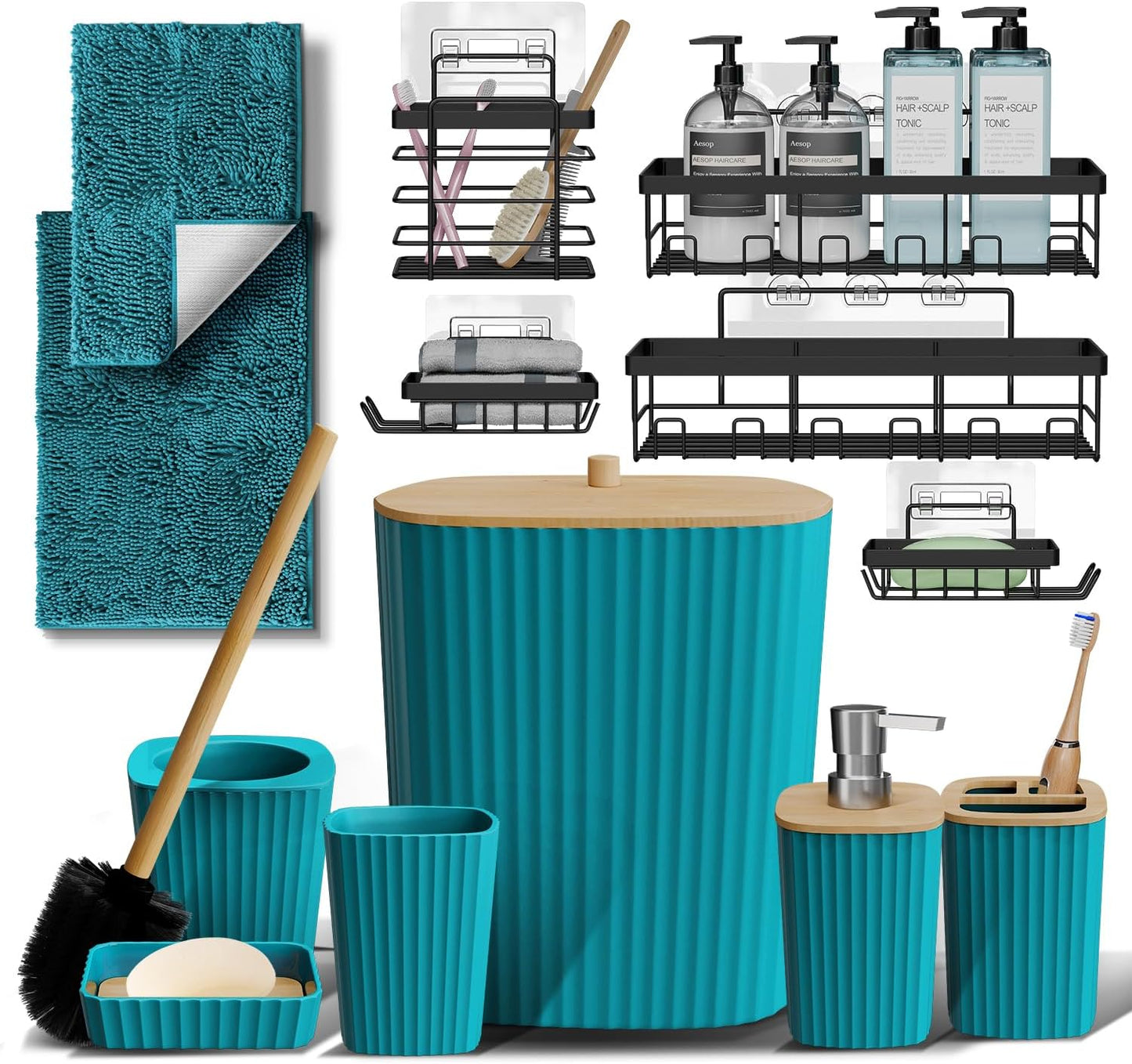 Clara Clark Bathroom Set - Sage Green Bathroom Accessories Set, 6PC Bathroom Accessory Set, Bathroom Sets with Toilet Brush, Trash Can & Soap Dispenser