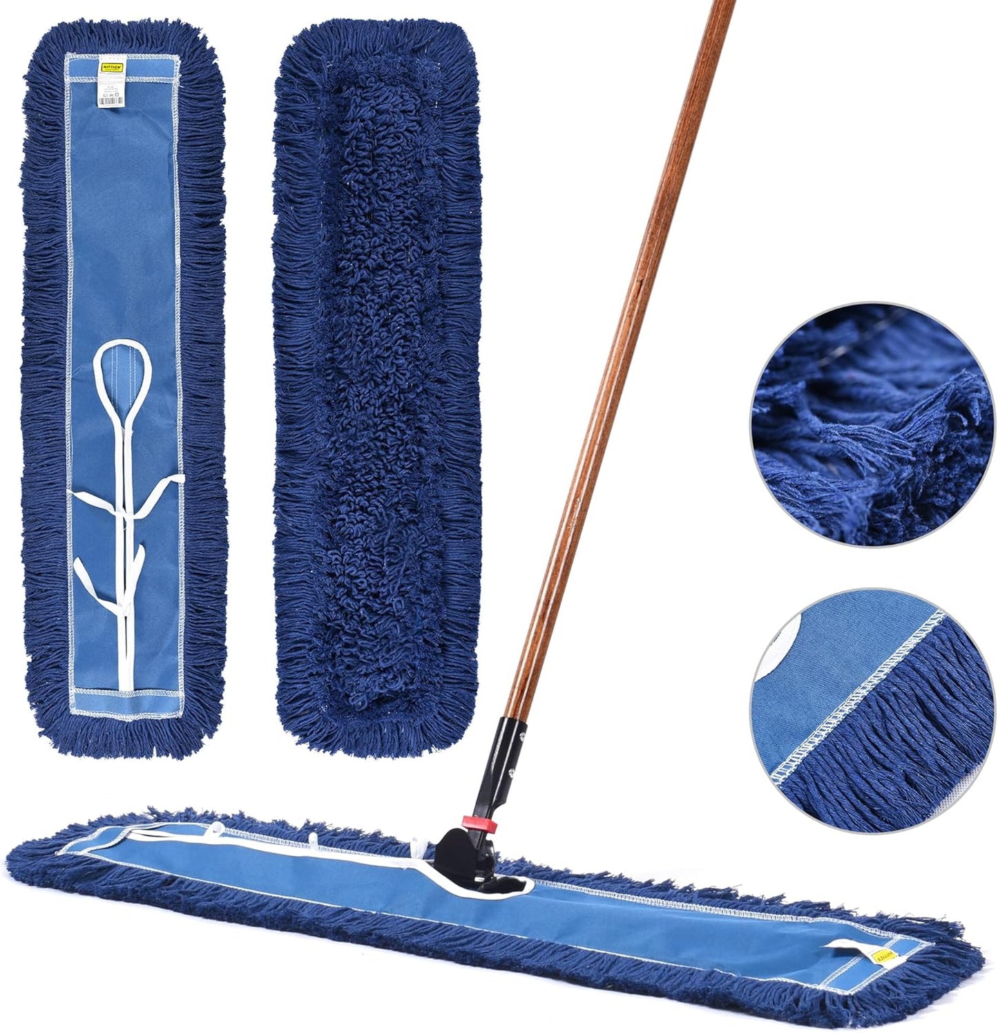 Matthew Cleaning 24'' Industrial Strength Cotton Dust Mop Refill Washable Replacement Heads for Residential & Commercial Use Fit Standard Dust Mop Frames, Hardwood, Laminate, Concrete Floors 3 Pack