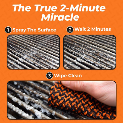 Proud Grill Company Q-Swiper 2-Minute Miracle Grill & Grate Cleaner with Scrub Clean Cloth - Degreaser Spray for BBQ, Oven, Stove, Kitchen Tops & Surfaces, Grate & Grease Remover, Smoker Cleaning Kit