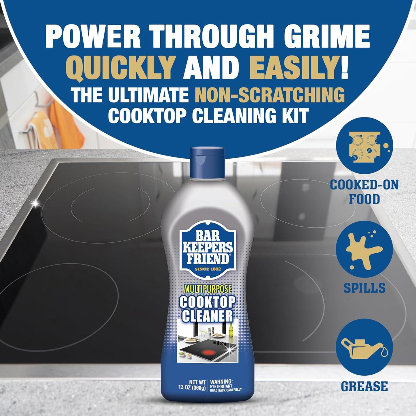 Bar Keepers Friend Cooktop Cleaner (2 x13 oz) Multipurpose Liquid Stovetop Cleanser - Safe for Use on Glass or Ceramic Cooking Surfaces, Copper, Brass, Chrome, and Stainless Steel & Porcelain Sinks