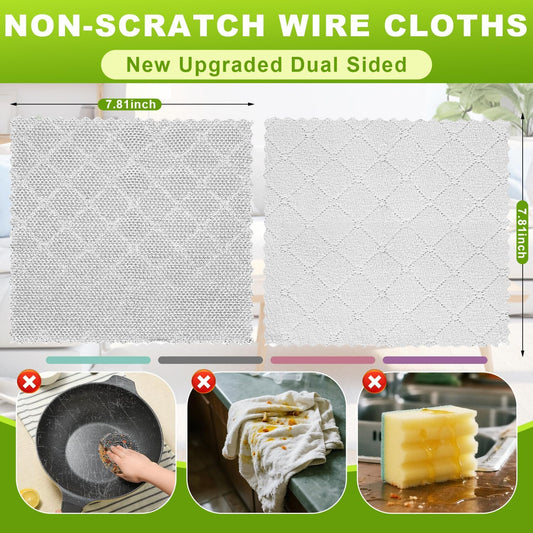 20 Pcs New Upgrade 3-Layer Metal Dish Cloth, No Scratches Wire Cleaning Cloth , Reusable Multipurpose Wire Dishwashing Rag for Kitchen Cleaning Cloths,Sinks,Dishes,Stove Top, Dimensions, 7.87“ x 7.87”