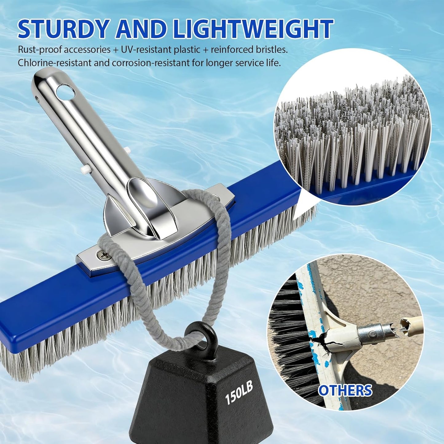 5-Inch Pool Brush Head - Combo Nylon & Stainless Steel Wire Bristles, Heavy Duty Metal Pool Brushes for Extra Scrubbing Power, for Cleaning Inground Pool Tiles, Concrete, Walls, Floor, Steps, Corners