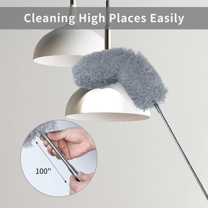 BOOMJOY Microfiber Feather Duster with 100 inches Extension Pole, Dusters for Cleaning High Ceiling, Fan, Blinds, Furniture