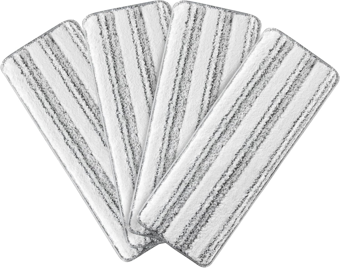 JOYMOOP 17.7-Inch Microfiber Flat Mop Replacement Pads – Washable Reusable Grey & Stripe, Pack of 4 Heavy-Duty Wet & Dry Refill for JOYMOOP Flat Mop & Bucket System
