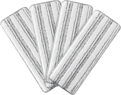 JOYMOOP 17.7-Inch Microfiber Flat Mop Replacement Pads – Washable Reusable Grey & Stripe, Pack of 4 Heavy-Duty Wet & Dry Refill for JOYMOOP Flat Mop & Bucket System