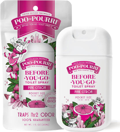 Poo-Pourri Before-You-Go Toilet Spray, Pink Citron, 2 Fl Oz, Up to 100 Uses, Bathroom Odor Deodorizer with Essential Oils for Home or Work, Travel Essentials, TSA Approved Size