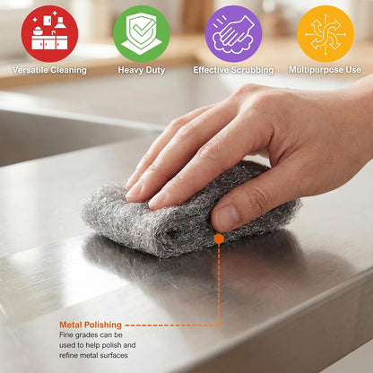 PAMI Extra Coarse #4 Stainless Steel Fiber Sponge Scrubbers Pack of 8 Steel Wool Pads Metal Sponges for Tough Cleaning Kitchen Bathroom