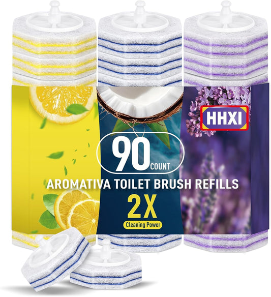 15Ct Aromative Toilet Brush Refills, Toilet Bowl Cleaner Refills, Double-Layer Cleaning Pads Added, Disposable Refill Heads for Toilet Bowl Cleaner Wands，Lemon, Blue Ocean, Lavender （Patented）