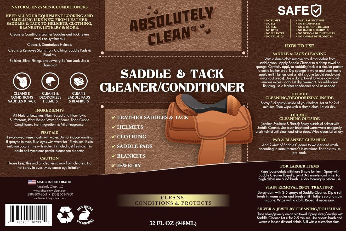Absolutely Clean Amazing Saddle Soap Spray for Leather Cleaning & Tack Cleaner and Conditioner