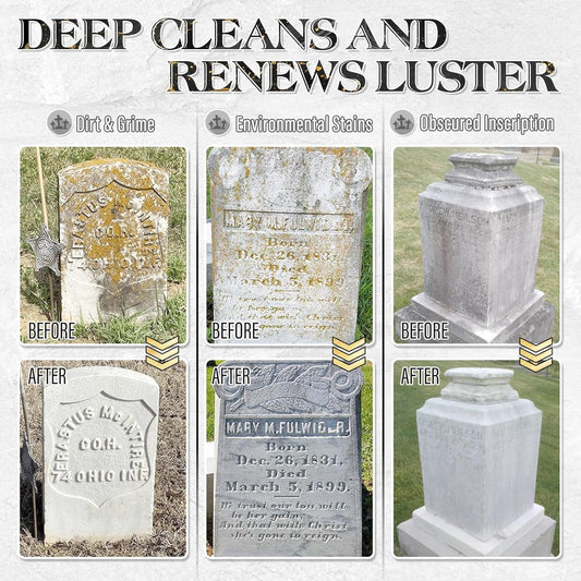 Headstone Cleaner for Graves, Tombstone & Headstone, Removes Dirt, Moss & Other Grime, for Restoring Natural Luster on Granite, Stone, Marble, Slate, Concrete & More, 8.8 oz