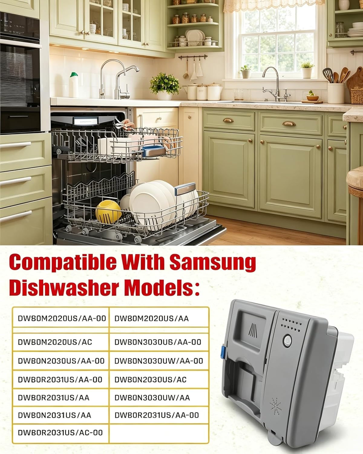Fits for Samsung Dishwasher DW80R2031US,DW80N3030US/UW/UB ，DW80M2020US Dishwasher Rinse-aid Dispenser DD81-02202A DD81-02628A dishwasher dispenser