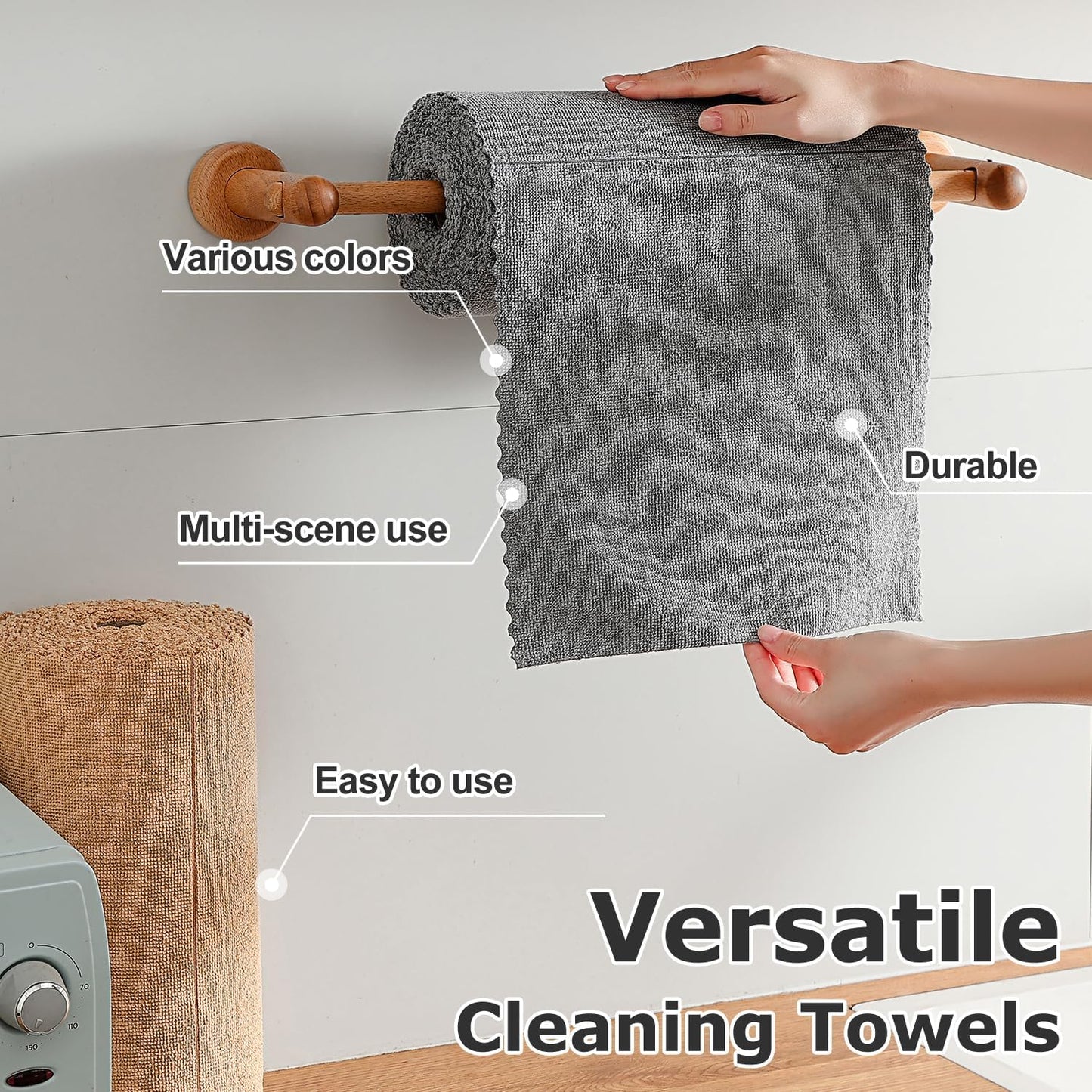 80 Pack Microfiber Cleaning Cloth Roll Reusable Paper Towels 12"x12" Tear Away Cloth, Microfiber Towels for Cars, Wash Cloths, Lint Free Dark Grey Rags for House, Kitchen,Window,Cleaning Supplies