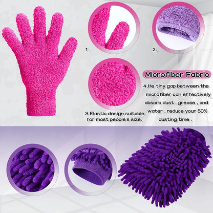 Potchen 6 Pcs Microfiber Dusting Mitt Gloves for Plants Washable Dusting Gloves for House Cleaning Furniture Car Washing