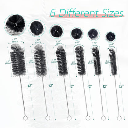 6 Pcs Straw Cleaner Brush Set, 12 Inch Long Pipe Tube Bottle Brushes for Narrow Neck Bottles, Hummingbird Feeders, Coffee Maker, Glass Cups - Includes Detachable Keyring