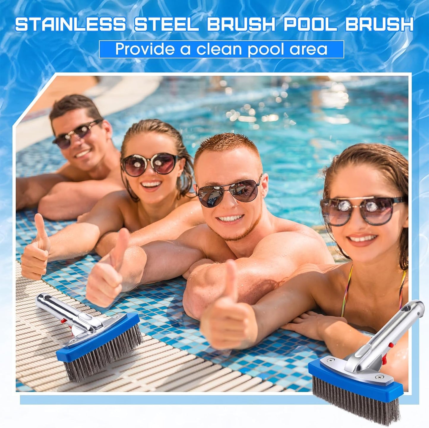 Gejoy 1 Pcs 5" Stainless Steel Brush Pool Brush Head for Inground Pools, Algae Metal Wire Bristles and Aluminum Back Scrubber Heavy Duty Curved Ends for Tiles, Rust Stains Concrete Walls
