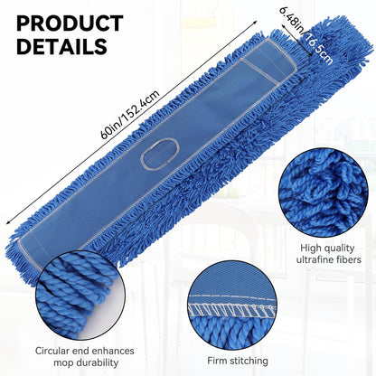 3 Pack 24 Inch Microfiber Dust Mop Head, Medium Washable Commercial Sweeper and Janitorial, Blue